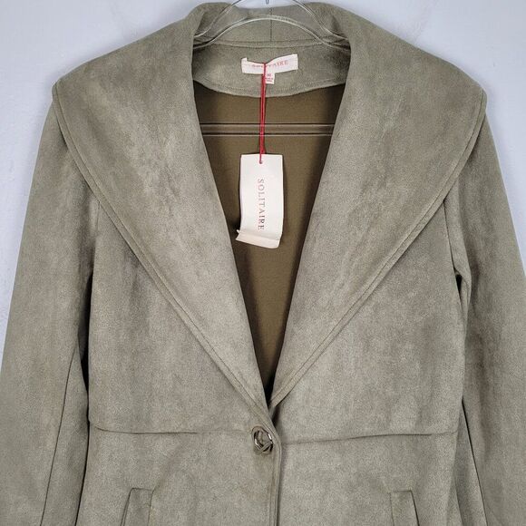 Solitaire Faux Suede Jacket Coat Stretch Green Size M NWT - Picture 2 of 16